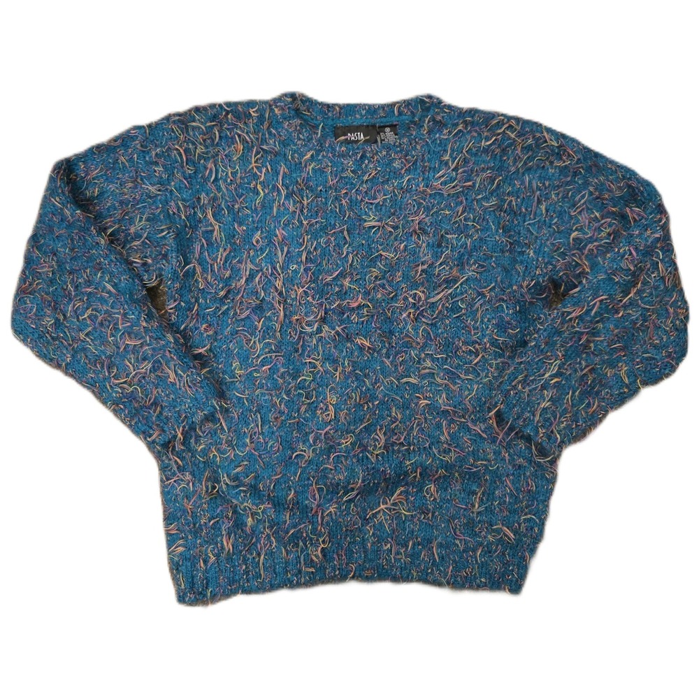 Vintage 80s Pasta‎ Eyelash Knit Sweater Green Mohair Medium